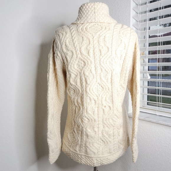 INIS CRAFTS Merino Wool Chunky Knit Cardigan Cream M. - Picture 4 of 9